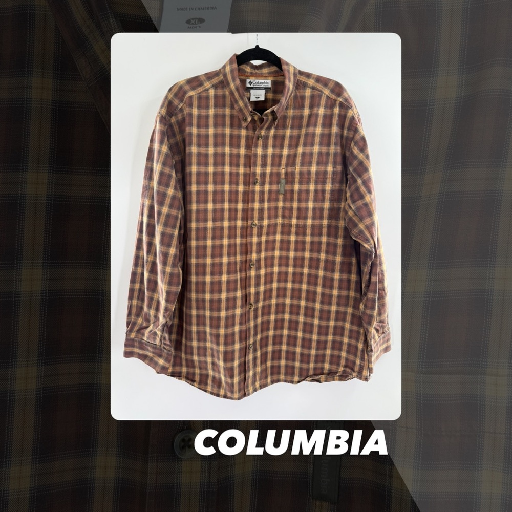 EUC Columbia Brown Plaid Button Down Shirt